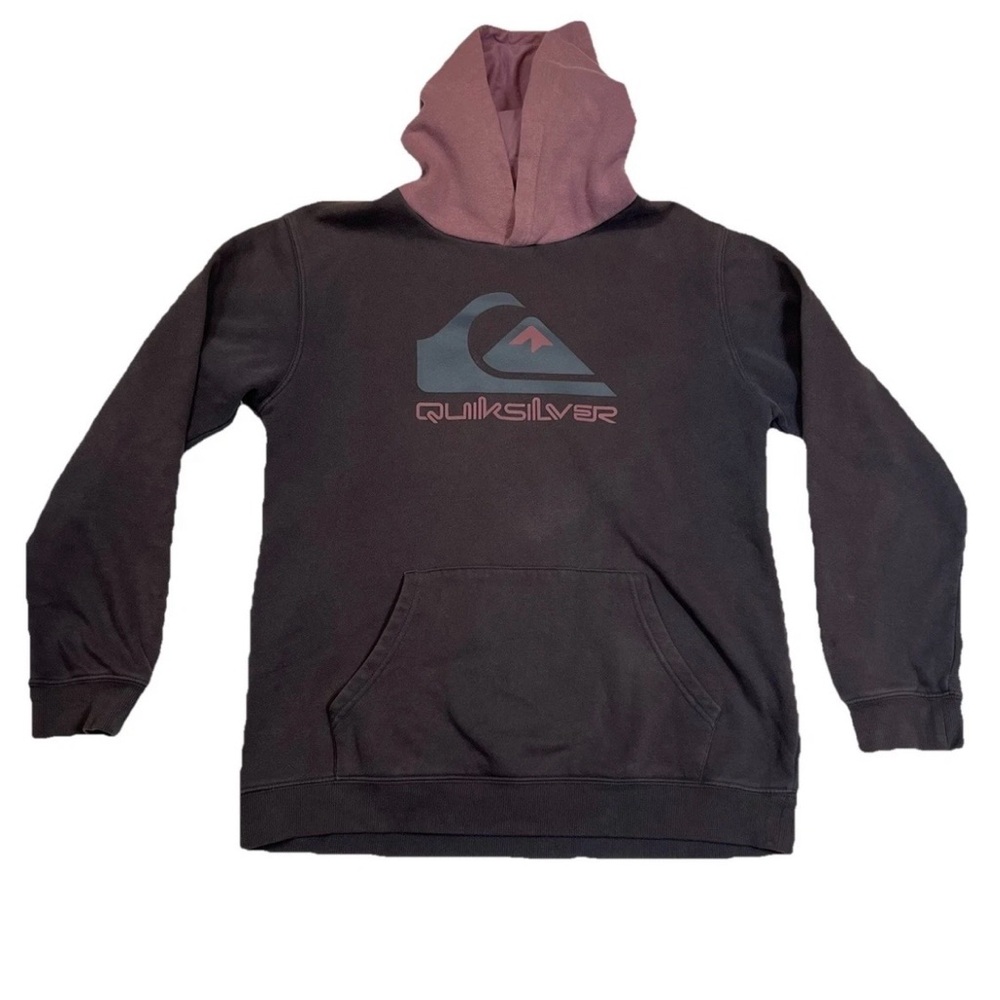 Quiksilver Youth XL Hoodie Brown Mauve Colorblock Pullover Skate Surf Sweatshirt